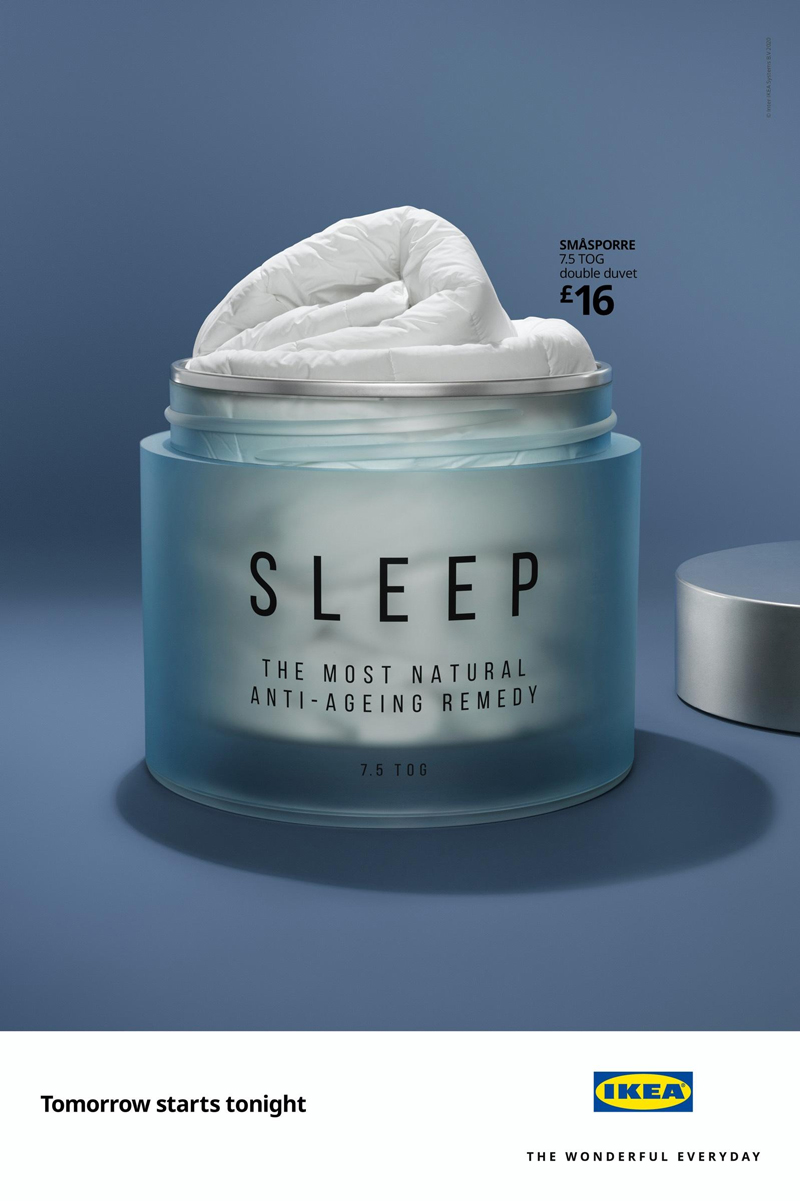 將睡眠床品制成抗衰老產(chǎn)品，宜家平面喊你今晚早點(diǎn)睡